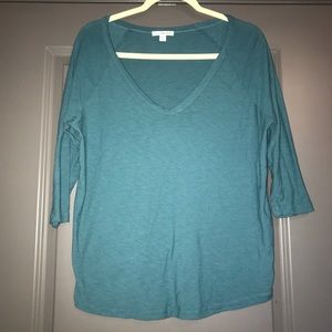 James Perse Teal V Neck Slub T